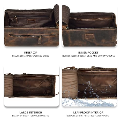 LEATHER VILLAGE Genuine Leather Travel Toiletry Bag - Water-Resistant Dopp Kit for Toiletries, Large Shaving Bag & Bathroom Organizer - Gift for Men & Women - Rustic Brown - color: Rustic Brown