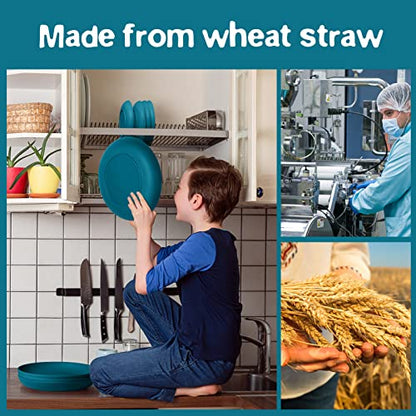 Teivio 32-Piece Kitchen Plastic Wheat Straw Dinnerware Set, Service for 8, Dinner Plates, Dessert Plate, Cereal Bowls, Cups, Unbreakable Colorful Plastic Outdoor Camping Dishes, Dark Blue - color: Dark Blue