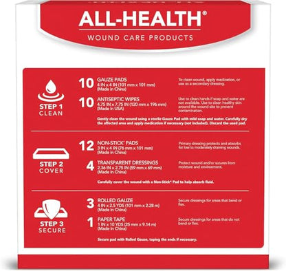 All Health Wound Care Kit & First Aid Supplies, 40 Piece | for Small to Medium Sized Wounds, Professional Use for Car, Home, Camping, Hiking and More
