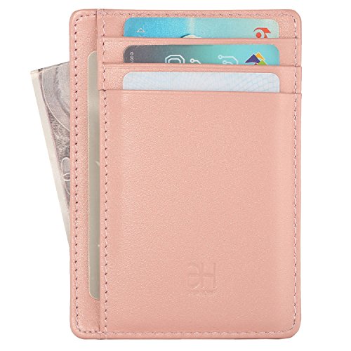 GH GOLD HORSE Slim RFID Blocking Card Holder Minimalist Leather Front Pocket Wallet for Women | Slim - color: Rose Gold