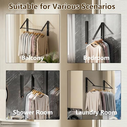 Clothes Drying Rack, Laundry Room Wall Mounted Retractable Clothes Hanger Drying Rack, Laundry Clothing Drying Rack Folding Indoor or Outdoor, Aluminium Dryer, 2pcs(Black with 80cm bar) - color: Black2