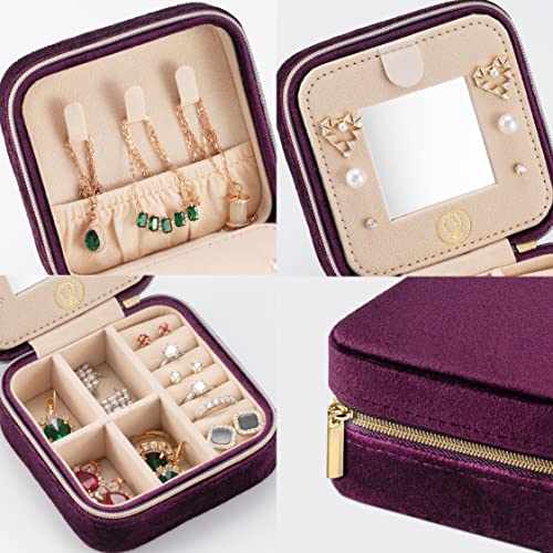 ZPROW Plush Velvet Travel Jewelry Case, Travel Jewelry Organizer, Jewelry Travel Case, Travel Jewelry Box, Small Jewelry Case for Women,Jewelry Travel Box, Earring Organizer with Mirror - Purple - color: Velvet 1 Pack - Purple