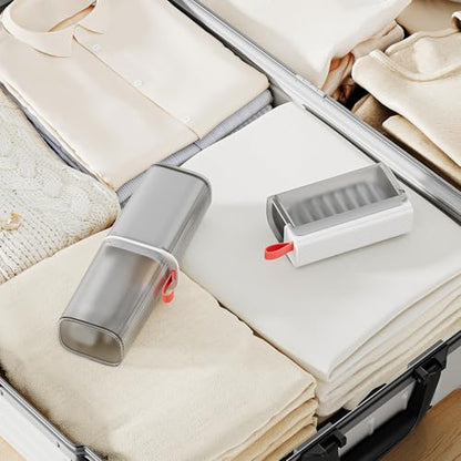 VITVITI Travel Soap Case Container, Portable Toothbrush Travel Case Dish Tray, 7.88 Inch Toothpaste Traveling Toothbrush Holder Set with Cover for Trip/Bathroom/Camping, Clear Gray - color: Gray White