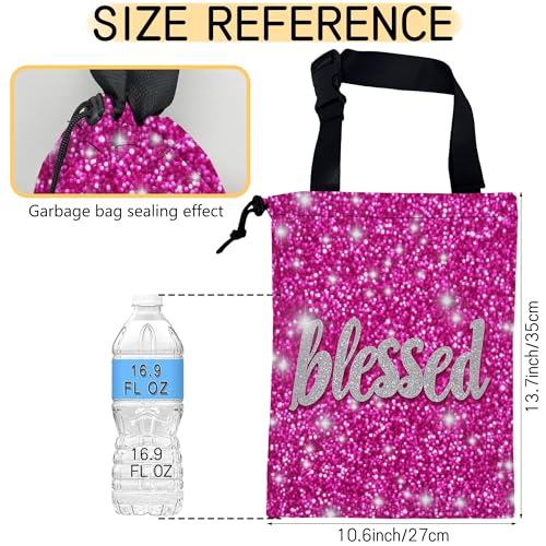 Blessed Car Garbage Bag,Pink Glitter Small Car Trash Bag Hanging Back of Seat,Drawstring Car Trash Bag with Adjustable Buckle,Car Accessories for Camping Travelling - color: Blessed