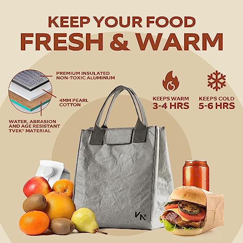 VonNova Women’s Insulated Lunch Bag with Premium 4mm Cooler Insulation, Cute Large 7L Lunch Tote for Office, Durable Small Lunch Box for Women, Stylish Lunchbox for Adults, Teens, Nurses, Teachers - color: grey-new