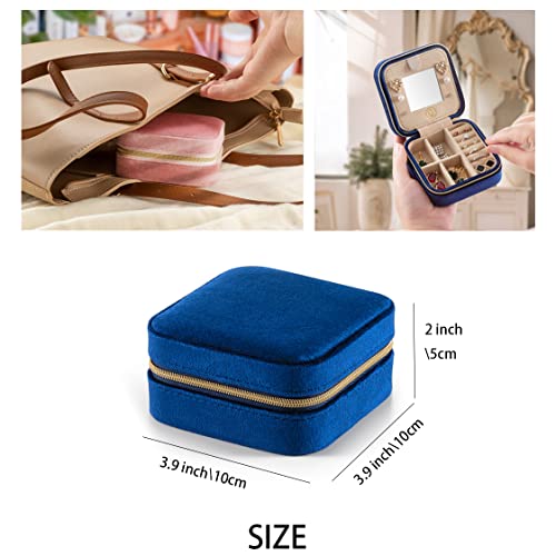 ZPROW Plush Velvet Travel Jewelry Case, Travel Jewelry Organizer, Jewelry Travel Case, Travel Jewelry Box, Small Jewelry Case, Jewelry Travel Box, Earring Organizer with Mirror - NavyBlue 4packs - color: Velvet 4 Pack - Navy Blue