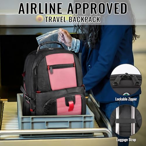 YOREPEK Large Backpack for Men, Extra Large Laptop Backpacks for Men Women, Water Resistant Travel Backpack Airline Approved Business Work Bag Fits 17 Inch Computer, Black - color: Pink, size: 17 Inch