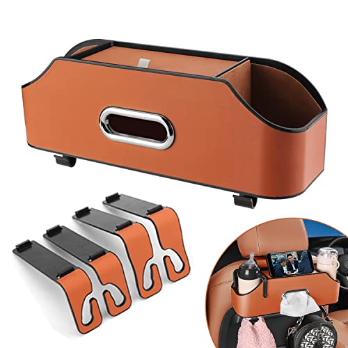 Car Seat Back Organizer - Stylish & Functional Storage for Family Adventures - Cup Holders, Tissue Box & Hooks - Perfect for Kids, Road Trips & Travel (Orange) - color: Orange