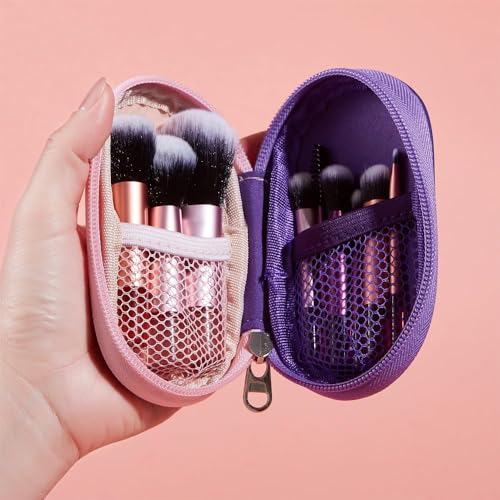 Portable ON THE GO Makeup Brush Set, COSHINE 10pcs Easy-taken Mini Full Complete Function Cosmetic Brushes Kit with Brush Pouch (colorful) - color: colorful