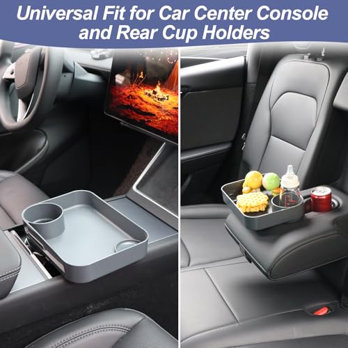 Car Seat Snack Tray for Kids, Mess-Free Square Travel Tray Cup Holder Snack Tray, Durable Car Food Tray for Toddlers, Universal Fit Kids Travel Road Trip Essentials (1, Dark Grey) - color: dark grey