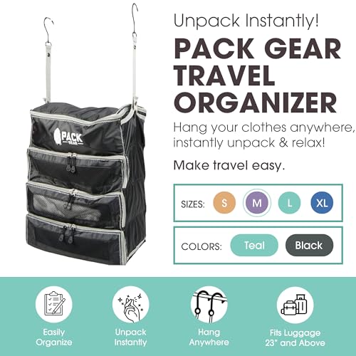 Pack Gear Hanging Carry-On Organizer - Our Fitted Hanging Luggage Organizer Perfectly Fits Any Carry On - Our Packing Cubes For Travel Use Mesh Windows to Make Finding Clothes Easy (Black, M) - color: Black, size: Medium (Carry-On)