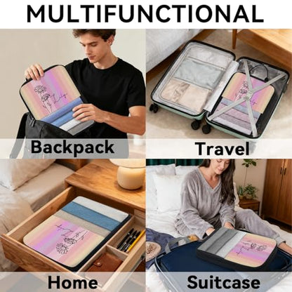 Custom 6 Set Compression Packing Cubes for Travel, Personalized Lightweight Luggage Organizer Bags with Name & Birth Flower, Expandable Large Expandable Packing Organizer, April Gradient - color: Rainbow