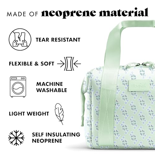 Fit & Fresh Remi Lunch Bag for Women Work – Neoprene Lunch Tote with Containers & Ice Pack, Reusable Meal Prep Lunch Box, Large Capacity, Machine Washable, Sage Flower - color: Sage Flower Block