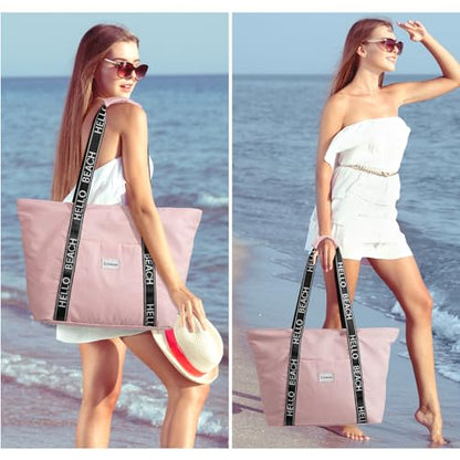 G4Free Beach Bag, Waterproof Beach Bags for Women, Personalized Strap Tote Bag for Women Birthday Gifts - color: Pink