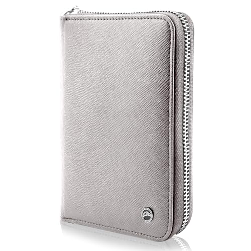 RFID Travel Wallet Passport Holder w/Zipper - Organizer Bag for Travel Documents – Safety Essentials Cover for Men Women - color: Grey
