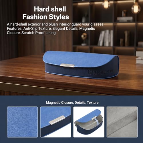 Glasses Case hard shell,3-in-1 Sunglasses Case & Eyeglass Case with Cleaning Cloth & Storage Pouch - color: Sky Blue