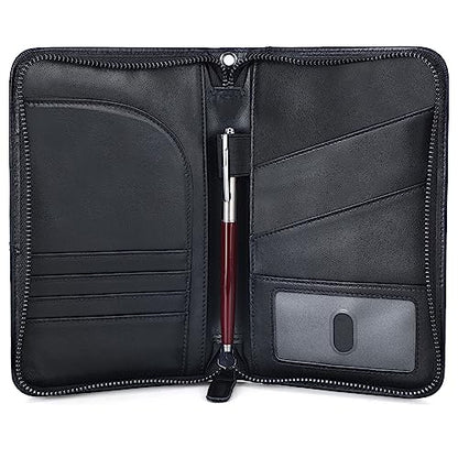 Polare Napa Leather Passport Holder With YKK Zipper RFID Blocking Travel Document Organizer Ticket Holder Cover Case Holds 2 Passports (Black) - color: Black