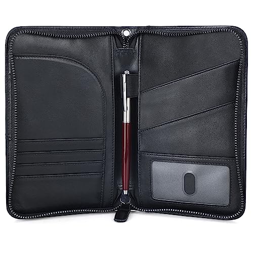 Polare Napa Leather Passport Holder With YKK Zipper RFID Blocking Travel Document Organizer Ticket Holder Cover Case Holds 2 Passports (Black) - color: Black