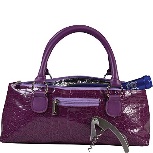 Primeware Wine Clutch Bag (Thermal Insulated) Trendy Women’s Carry Tote | Holds Red & White 750mL Bottles | Trendy Fashion | Incl. Portable Waiter-Style Corkscrew - color: Purple Croc