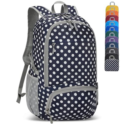 ZOMAKE Lightweight Packable Backpack 30L, Foldable Hiking Backpacks Water Resistant Compact Folding Daypack for Travel(Navy Blue,White polka dots) - color: Navy Blue,white Polka Dots