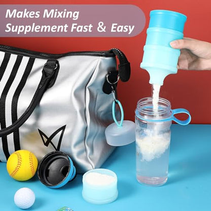 Baderke 2 Pcs Protein Powder Container with Funnels Stand, 4 Stackable Leakproof Protein Powder Dispenser, Portable Keychain Powder Container for Workout, Fitness, Travel(Blue) - color: Blue