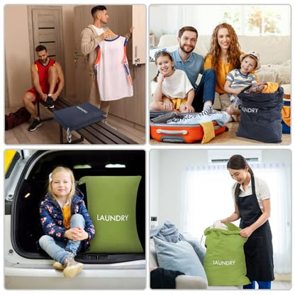 WiseBoy 2 Pack Laundry Bags, Travel Laundry Bag for Dirty Clothes, Washable Nylon Wet Dry Bag, Swimming Yoga Bathing Suit Workout Wet Dry Bags - color: Navy Blue/Green