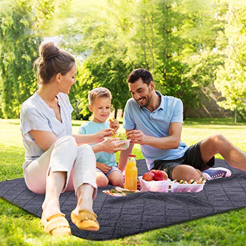 REDCAMP 79"x79" Large Warm Camping Blanket Waterproof & Windproof with Fleece Lining, Outdoor Blanket for Cold Weather Stadium Picnic Travel, Machine Washable Black - color: Black&grey/79"x79"
