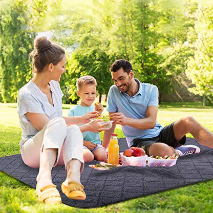 REDCAMP 79"x79" Large Warm Camping Blanket Waterproof & Windproof with Fleece Lining, Outdoor Blanket for Cold Weather Stadium Picnic Travel, Machine Washable Black - color: Black&grey/79"x79"