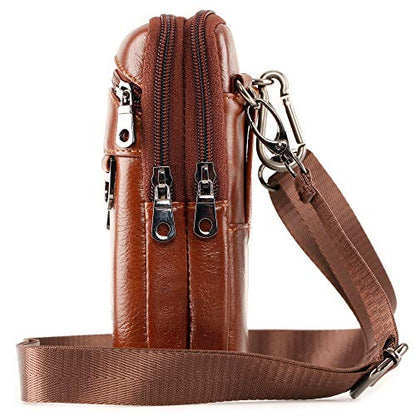 Leather Cell Phone Wallet Shoulder Holster,Hip Bum Pack Pouch Belt Pouch Bolso para Hombre Crossbody Bag for Men with Card Slots Compatible with iPhone (Brown) - color: Brown