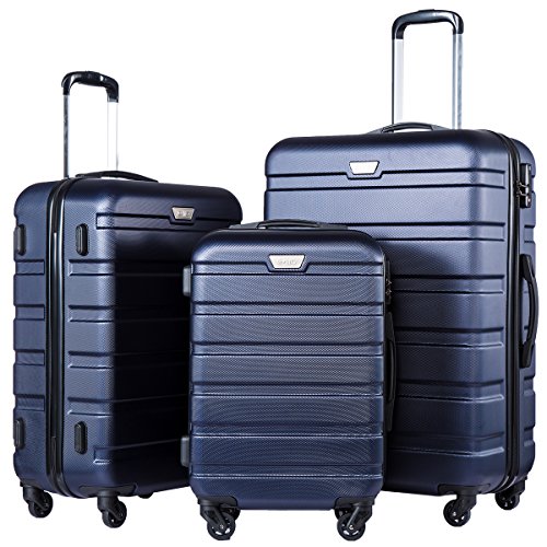 Coolife Luggage 3 Piece Set, Lightweight Durable Hardshell Suitcase set with 360° Spinner Wheels, TSA-approved Lock, Checked Family Travel Luggage sets, 20/24/28 Inch, Navy - color: Navy, size: 20in24in28in