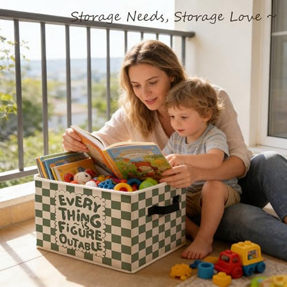 Green and White Checkered Inspirational Storage Bins Box with Handles, Everything Is Figureoutable Foldable Basket Toybox for Kids Room Nursery Playroom Bathroom Clothes Toys Books - color: color-02