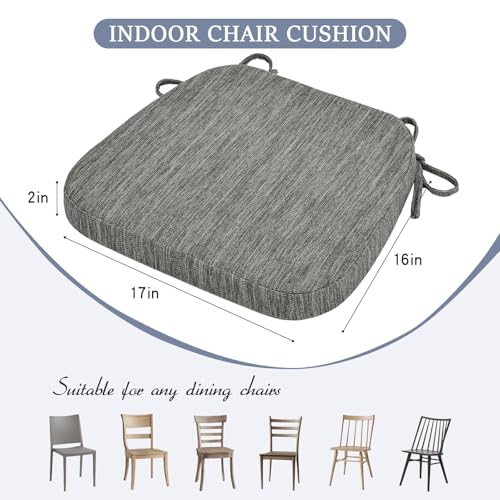 baibu Kitchen Chair Cushions, Dual-Layer Patented Design Molded Memory Foam Dining Chair Pads with Ties and Washable Cover, 17" x 16" x 2", Grey - color: Grey, size: 1 Count (Pack of 1)