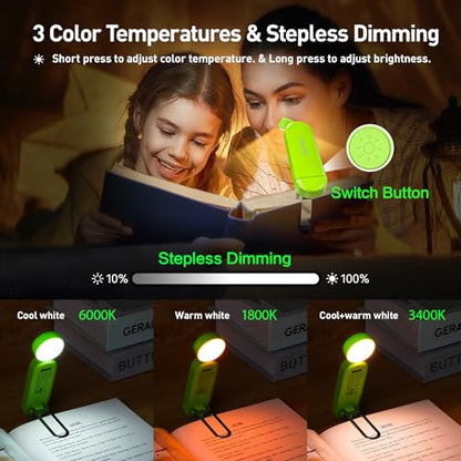 VAVOFO USB Rechargeable Book Light, Blue Light Blocking, Amber Light Clip On Bookmark Shaped Reading Light, Eye Care 6 LEDs Book Light for Bookworms Reading in Bed with 9 Lighting Modes (Neon Green) - color: Neon Green