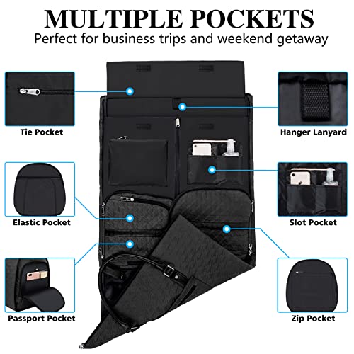 Garment Bag for Travel With Toiletry Bag Convertible Carry On Weekender Bag Large Travel Duffel Bags for Women 2 in 1 Hanging Suitcase Suit Travel Bags for Women & Men 3pcs Set (G-Black) - color: A1-black