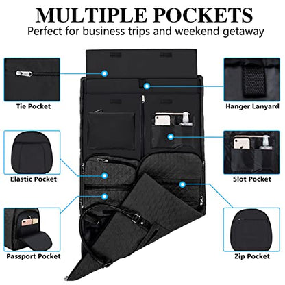 Garment Bag for Travel With Toiletry Bag Convertible Carry On Weekender Bag Large Travel Duffel Bags for Women 2 in 1 Hanging Suitcase Suit Travel Bags for Women & Men 3pcs Set (G-Black) - color: A1-black
