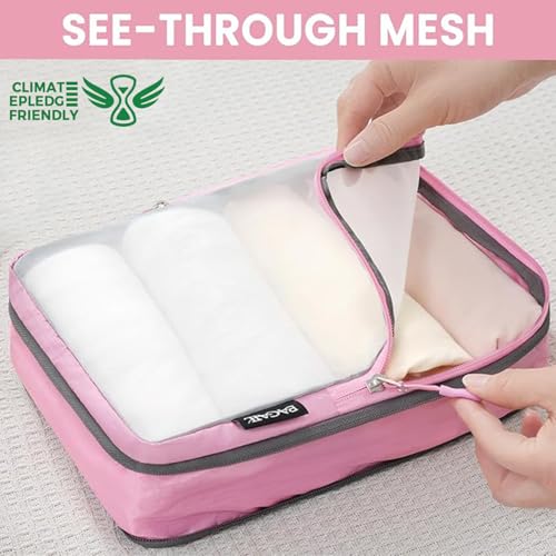 BAGAIL 6 Set Ultralight Compression Packing Cubes Packing Organizer for Travel Accessories Luggage Suitcase Backpack - color: Pink70D, style: Mesh Pattern