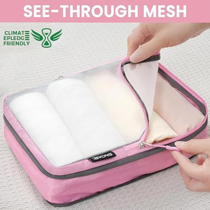 BAGAIL 6 Set Ultralight Compression Packing Cubes Packing Organizer for Travel Accessories Luggage Suitcase Backpack - color: Pink70D, style: Mesh Pattern