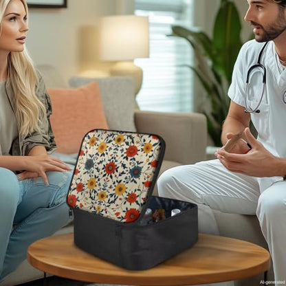Empty First Aid Bag Flower Design Medical Bag Empty Large Capacity for Home Office and Travel Use Lightweight Washable Soft Fabric Organizational Pouch for Emergencies - color: Flower