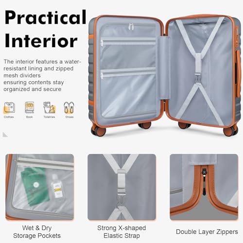 Luggage Sets 3 Piece with Spinner Wheels, Lightweight PC Hardside Suitcase with TSA Lock & YKK Zippers, 20 Inch Carry On Luggage with Travel Bag for Men and Women, Grey - color: Grey, size: 3 Piece Set (20inch)
