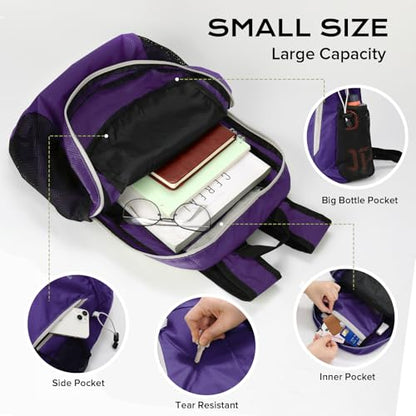 VPBAGE 15L Water-resistant Hiking Daypack for Women, Small Backpack Travel Outdoor, Lightweight Day Pack with Tool Loops - color: Super Dark Purple