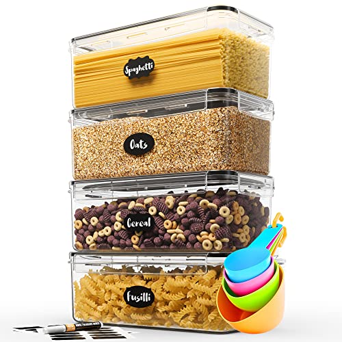Chef's Path Airtight Food Storage Containers with Lids (Set of 4/3.6 Liters Each), Plastic Spaghetti Container for Pasta & Dry Food Storage, BPA Free Pantry Organizer Set with Kitchen Accessories - color: 3.6 L - Pack of 4