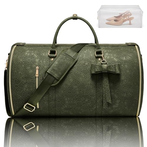 Garment Duffle Bag for Travel, 2-in-1 Foldable Carry On Garment Bag with Shoe Compartment & Toiletry Pocket, Convertible Weekender Bags for Women Business Travel, Vacation, Party, Deep Green - color: Deep Green