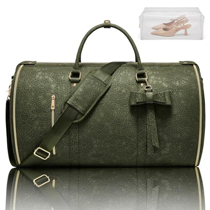 Garment Duffle Bag for Travel, 2-in-1 Foldable Carry On Garment Bag with Shoe Compartment & Toiletry Pocket, Convertible Weekender Bags for Women Business Travel, Vacation, Party, Deep Green - color: Deep Green