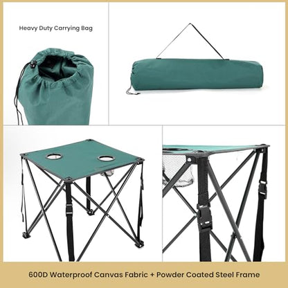 ARROWHEAD OUTDOOR 26” (66cm) Portable Camping Folding Table, 2 Cup Holders, Square, Carrying Case, Steel Frame, High-Grade 600D Canvas - color: Green 2pack
