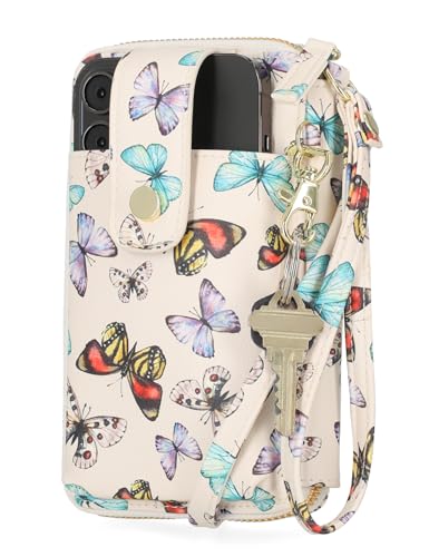 Mundi Jacqui RFID Crossbody Wallet for Women, Vegan Leather Small Travel Handbag with Phone Holder, Compact Organizer with Card Slots and Adjustable Strap, Vacation Purse in - color: Westbound Butterfly