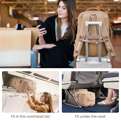LOVEVOOK Travel Backpack For Women,40L Carry On Backpack Flight Approved,TSA Personal Item Travel Bag Fits 17 Inch Laptop,Business Weekender Overnight Daypack with Toiletry Bag and Cubes - color: Light Khaki, size: 17.3 Inch-40L-4Pcs
