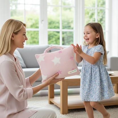 3-in-1 Kids Travel Blanket and Pillow Set - 40x60 Inches Soft Pink Star Design,Kids Travel Blanket Airplane Compact with Bag, Potable Pillow Blanket for Travel Airplane Train Bed Office - color: Pink Star