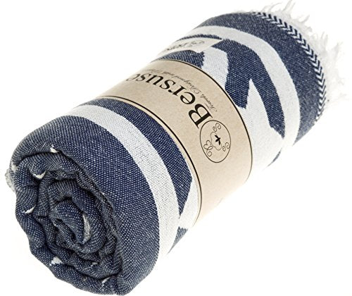 Bersuse 100% Cotton Cozumel Turkish Towel Beach Towel Bath Towel Dual Layer Peshtemal Beach Blanket Beach Essentials - 39x71 Inches, Dark Blue - color: Dark Blue3