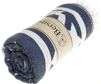Bersuse 100% Cotton Cozumel Turkish Towel Beach Towel Bath Towel Dual Layer Peshtemal Beach Blanket Beach Essentials - 39x71 Inches, Dark Blue - color: Dark Blue3