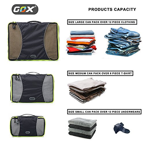 GOX Ultra Light 5 piece Packing Cubes Travel Luggage Organizer 1 Large 2 Medium 2 Small - color: black